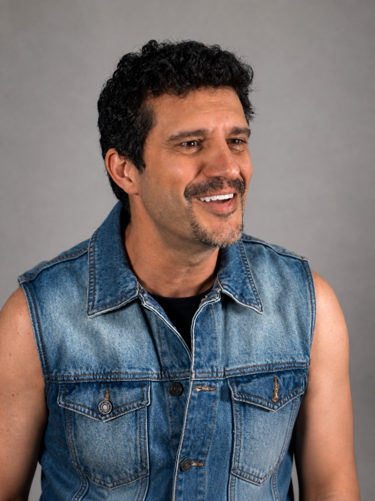 Antonio Escudero actor - retrato profesional con chaleco vaquero