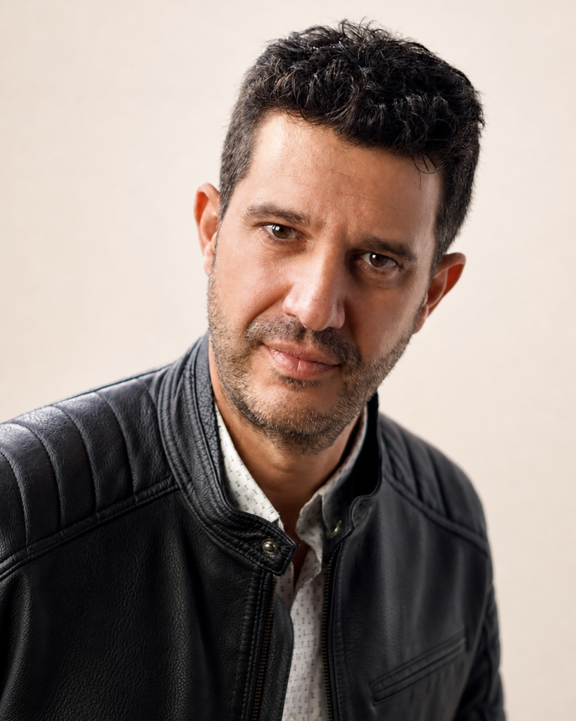 Antonio Escudero actor - retrato profesional con cazadora de cuero